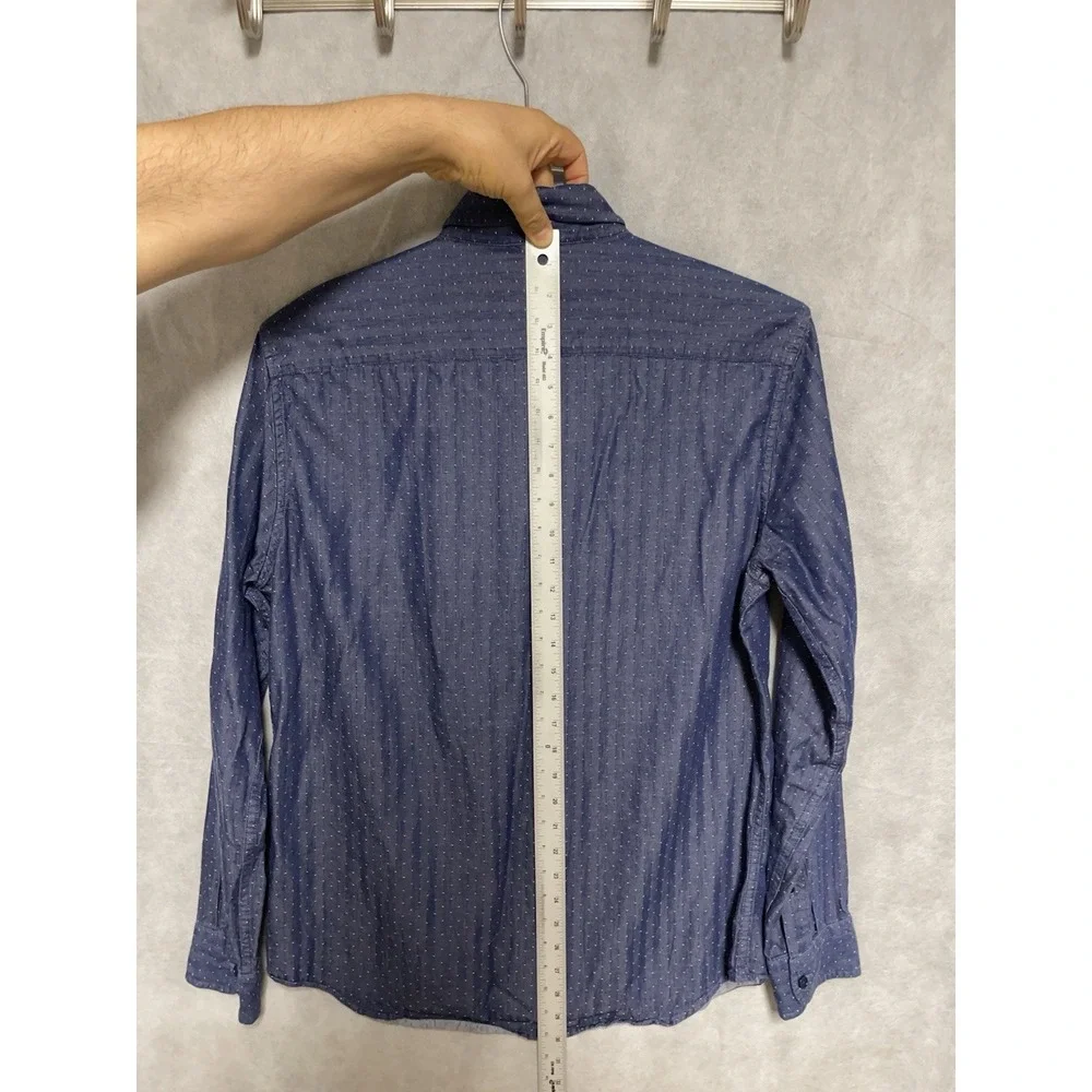 Banana Republic Shirt Men's L Blue Chambray Denim Geometric‎ AOP Slim Button Up